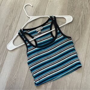 Vintage Striped Crop Tank Top womens Blue (small) retro sporty colorful bright